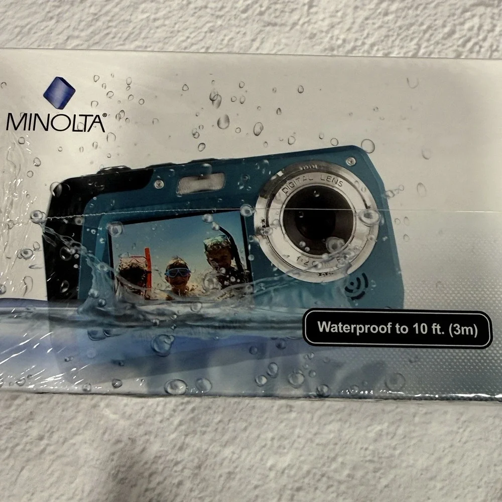 Minolta MN40WP Waterproof Digital Camera 48MP 2.7K HD Blue Dual Screen New